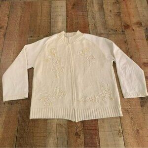 Habana cream zip up grandma core cardigan sweater with sequins medium petite